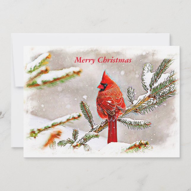 Tarjeta Festiva Happy Holidays Cardinal in Snow (Anverso)