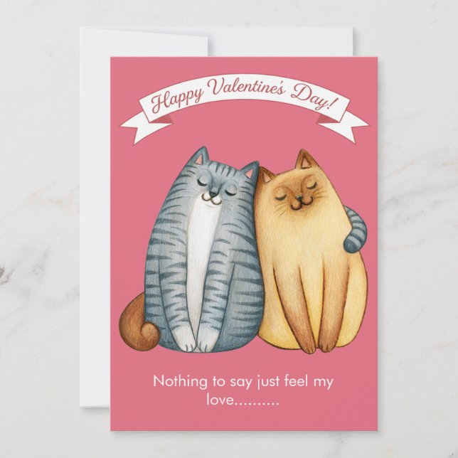 Tarjeta Festiva Happy Holidays Cat Valentine's Love Pink (Anverso)