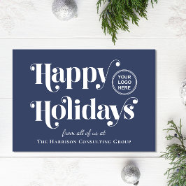 Tarjeta Festiva Happy Holidays Corporate Logo Blue Holliday Card