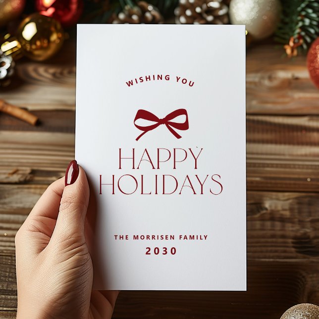 Tarjeta Festiva Happy Holidays elegant red bow Christmas non-photo (Subido por el creador)