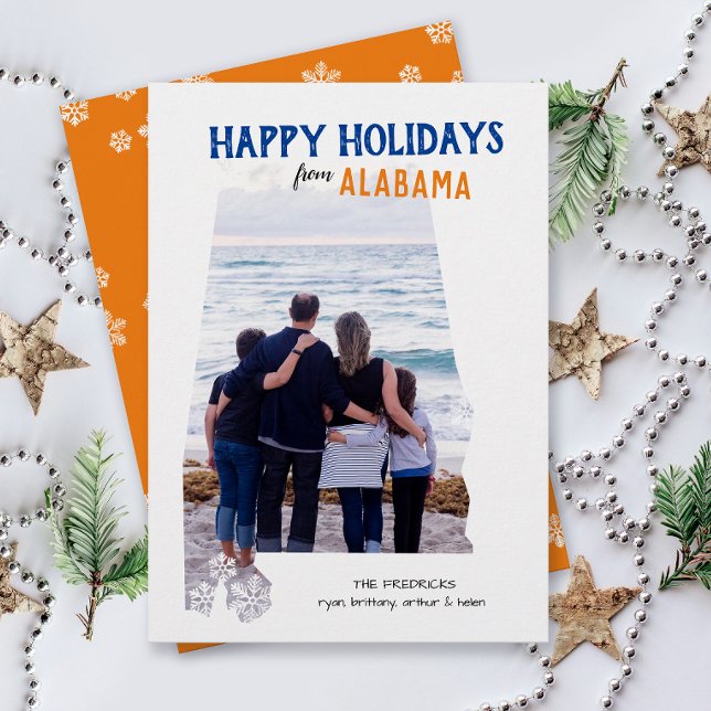 Tarjeta Festiva Happy Holidays from Alabama One Photo (Happy Holidays Merry Christmas from Alabama state pride one photo family card moving announcement)