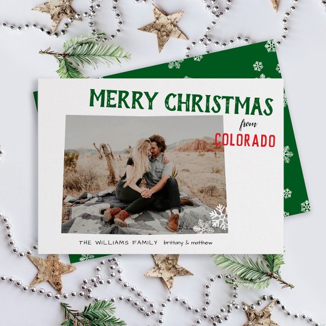 Tarjeta Festiva Happy Holidays from Colorado Photo (Happy Holidays Merry Christmas from Colorado state pride one photo family card moving announcement)