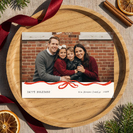 Tarjeta Festiva Happy Holidays Gingham Bow Family Photo Christmas