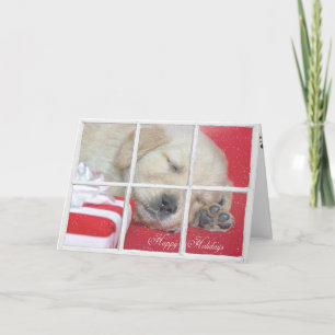 Tarjeta Festiva Happy Holidays-golden retriever