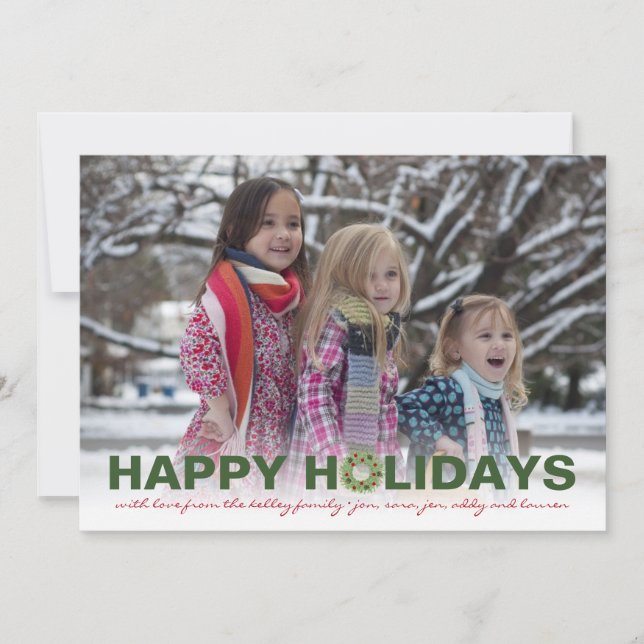 Tarjeta Festiva Happy Holidays Green Block, foto completa (Anverso)