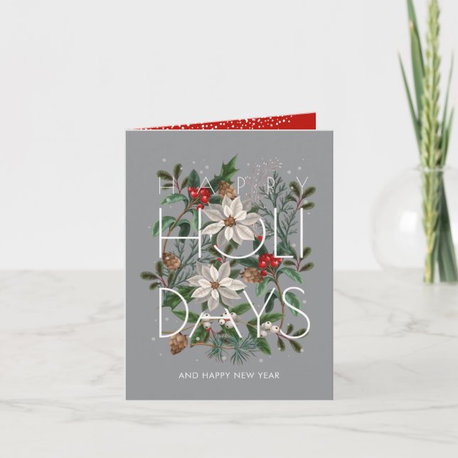 Tarjeta Festiva Happy Holidays Greenery Berries Folded (Anverso)