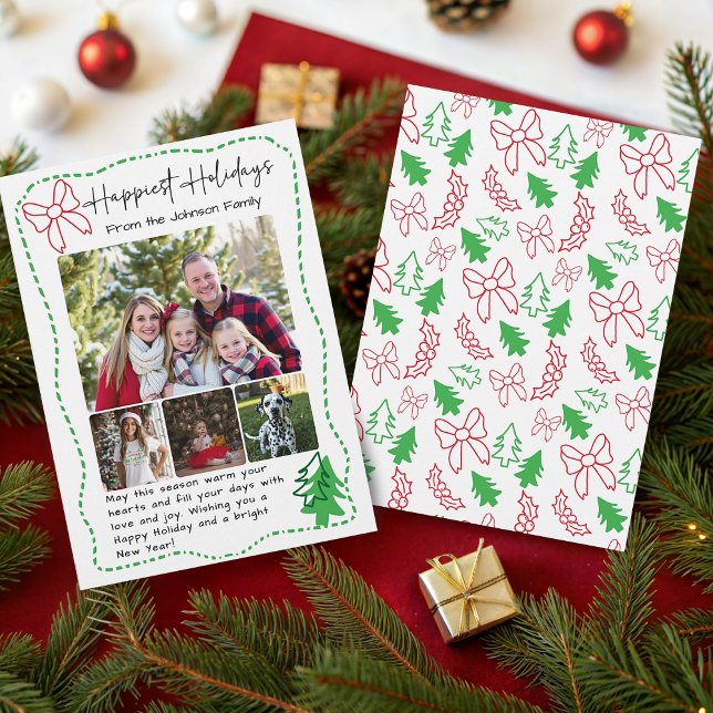 Tarjeta Festiva Happy Holidays Hand Drawn Christmas Doodles Photo (Happy Holidays Hand Drawn Christmas Photo Holiday Card)