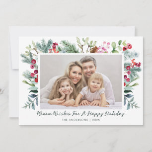 Tarjeta Festiva Happy Holidays Holly Berry Photo