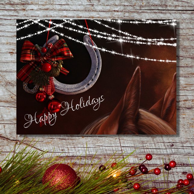 Tarjeta Festiva Happy Holidays Horse and Horseshoe Christmas (Subido por el creador)