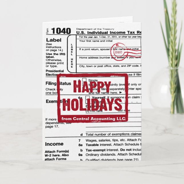 Tarjeta Festiva Happy Holidays Income Tax Form  (Anverso)
