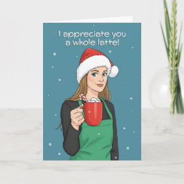 Tarjeta Festiva Happy Holidays Merry Christmas Barista Woman 
