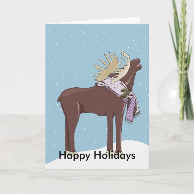 Tarjeta Festiva Happy Holidays Moose (Anverso)