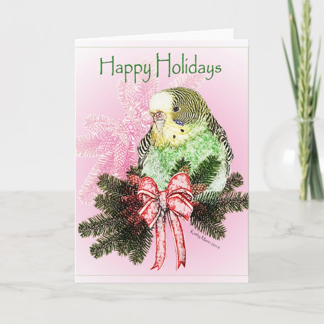 Tarjeta Festiva Happy Holidays Parakeet Card (Anverso)