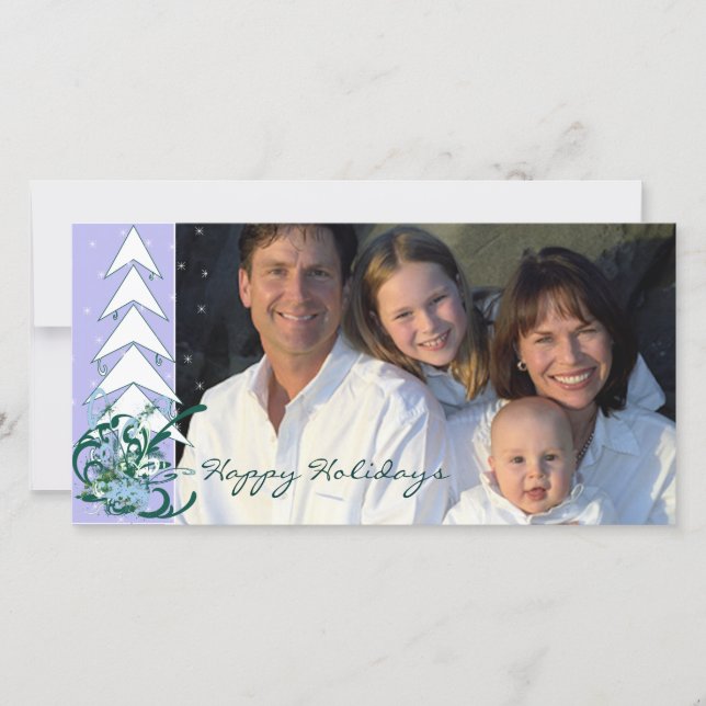 Tarjeta Festiva Happy Holidays Periwinkle Blue Family Photo Card (Anverso)