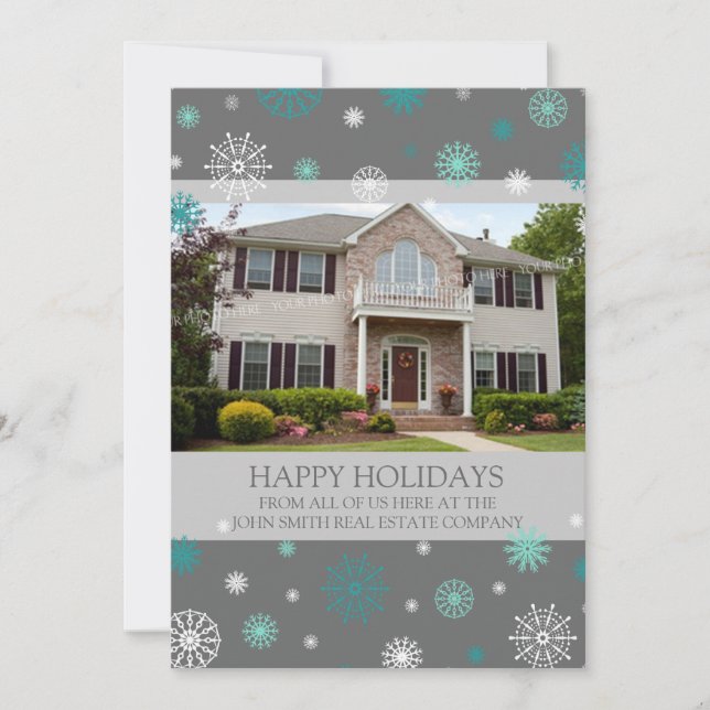 Tarjeta Festiva Happy Holidays Photo Card Real Estate Business (Anverso)