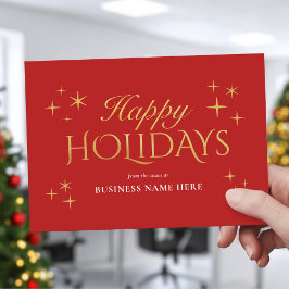Tarjeta Festiva Happy Holidays Red Gold Elegant Modern Business