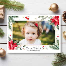 Tarjeta Festiva Happy Holidays Red Green Botanicals Photo Collage