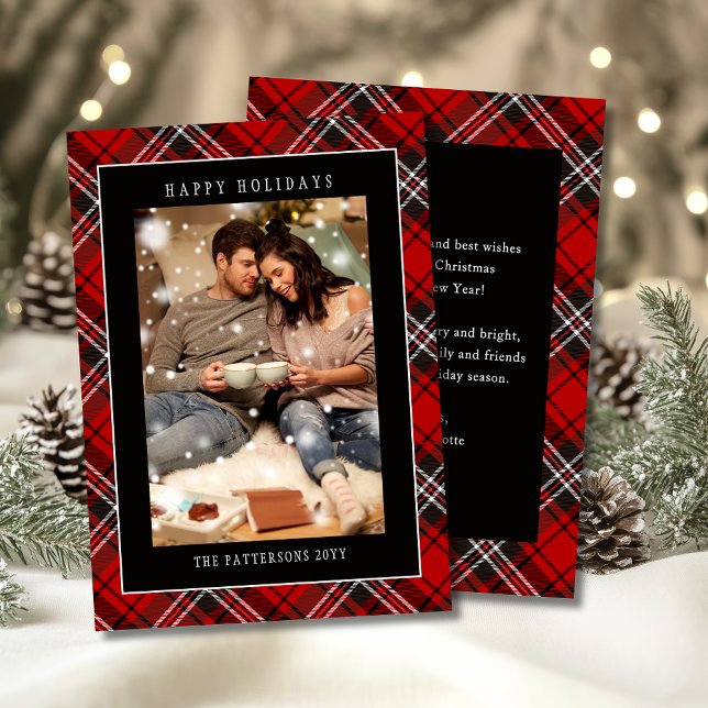 Tarjeta Festiva Happy Holidays Red Plaid Christmas Tartan Photo (Subido por el creador)