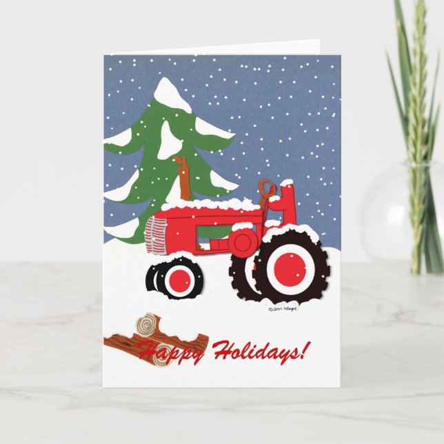 Tarjeta Festiva Happy Holidays Red Tractor (Anverso)