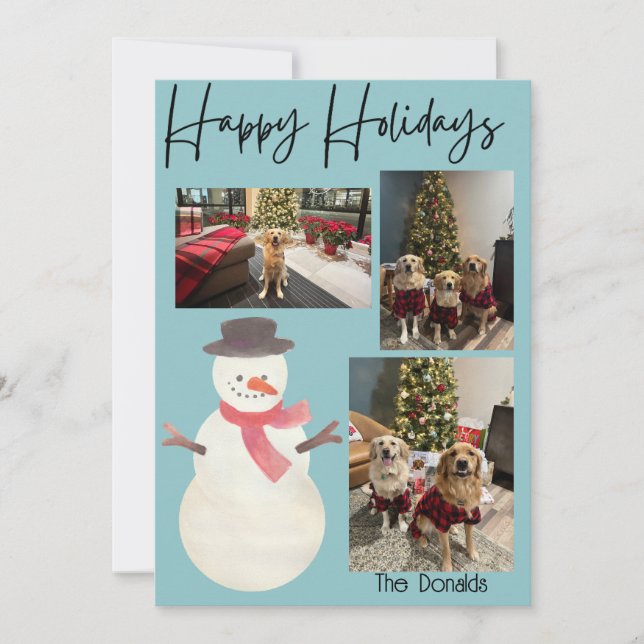Tarjeta Festiva Happy Holidays Snowman Photo Card (Anverso)