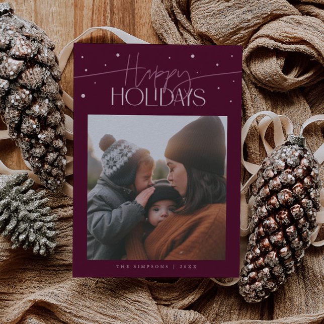 Tarjeta Festiva Happy Holidays Typography Cranberry Photo (Subido por el creador)