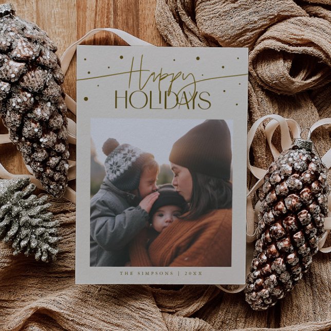 Tarjeta Festiva Happy Holidays Typography Cream Photo (Subido por el creador)