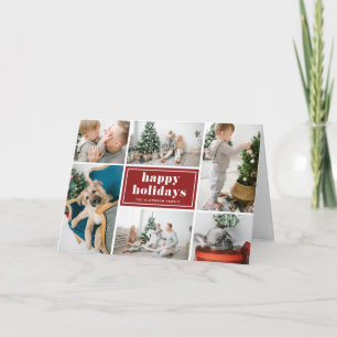 Tarjeta Festiva Happy Holidays Typography Red Photo Collage
