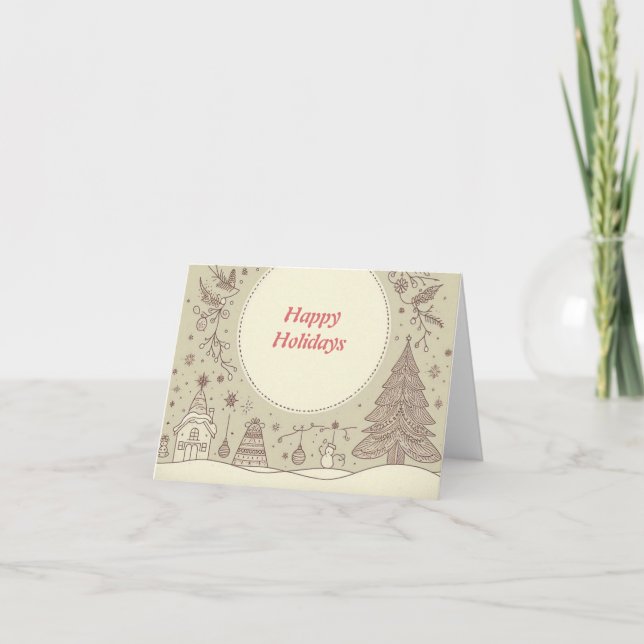 Tarjeta Festiva Happy Holidays vintage style (Anverso)