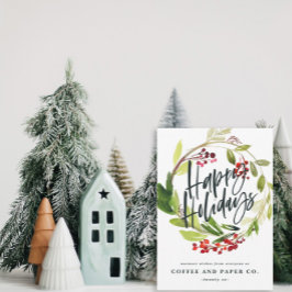 Tarjeta Festiva Happy Holidays watercolor floral