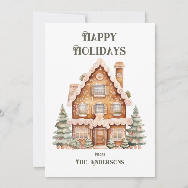 Tarjeta Festiva Happy Holidays Watercolor House Personalizado