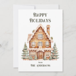 Tarjeta Festiva Happy Holidays Watercolor House Personalizado
