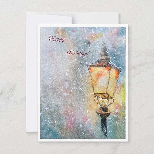 Tarjeta Festiva Happy Holidays Watercolor Lantern (Anverso)