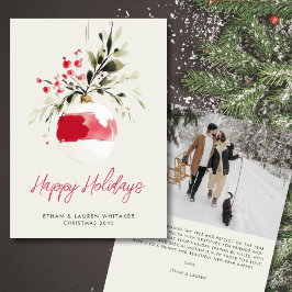 Tarjeta Festiva Happy Holidays Watercolor Ornament Christmas Photo
