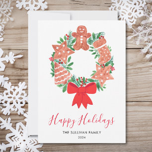 Tarjeta Festiva Happy Holidays Watercolor Wreath