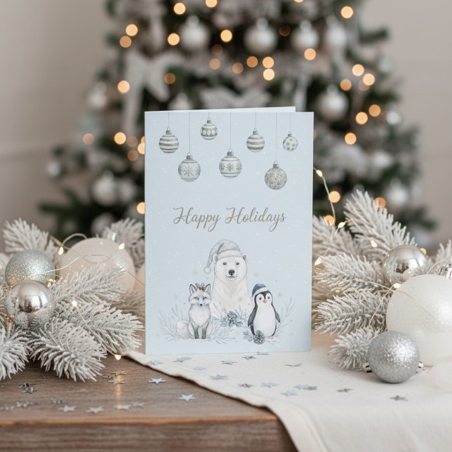 Tarjeta Festiva   Happy Holidays Winter Arctic Animals  (Happy Holidays Winter Arctic Animals Holiday Card)