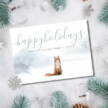 Tarjeta Festiva Happy Holidays Winter Woodland Scene Fox<br><div class="desc">Personalise your name and date on this chic holiday card featuring a fox on a winter scene woodland background. Designed by Thisisnotme©</div>