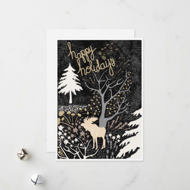 Tarjeta Festiva Happy Holidays Woodland Moose Holiday Card (Anverso/Reverso In Situ)