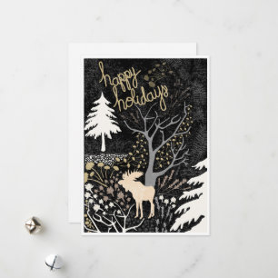 Tarjeta Festiva Happy Holidays Woodland Moose Holiday Card