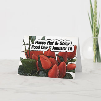 Tarjeta Festiva Happy Hot & Spicy Food Day Card, 16 de enero