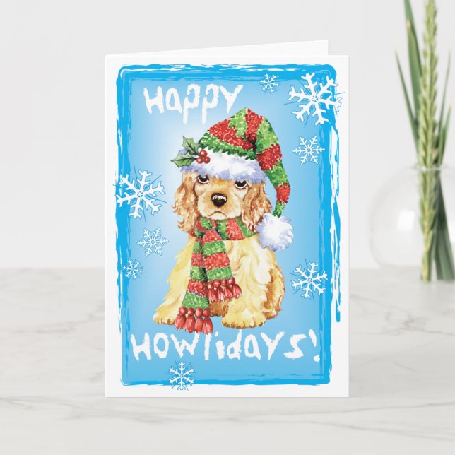 Tarjeta Festiva Happy Howliday Cocker Spaniel (Anverso)