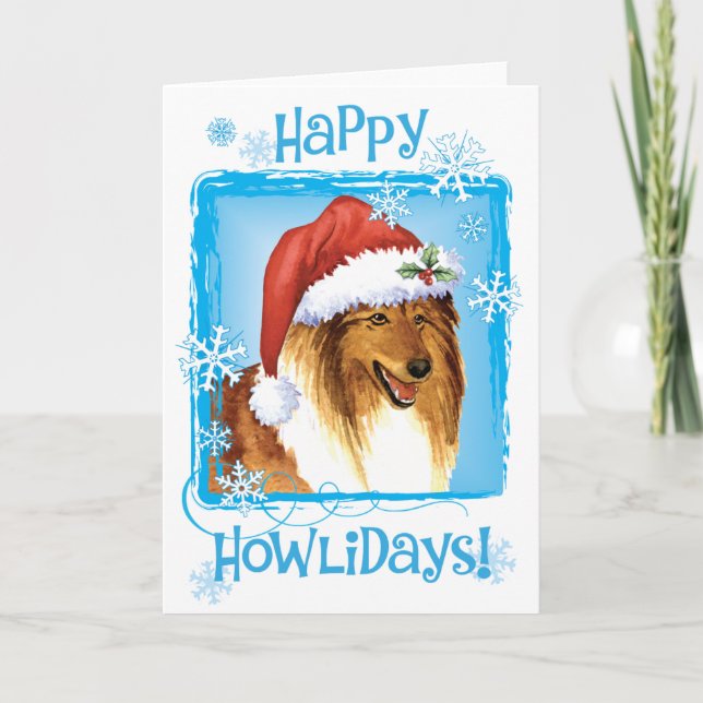 Tarjeta Festiva Happy Howliday Collie (Anverso)
