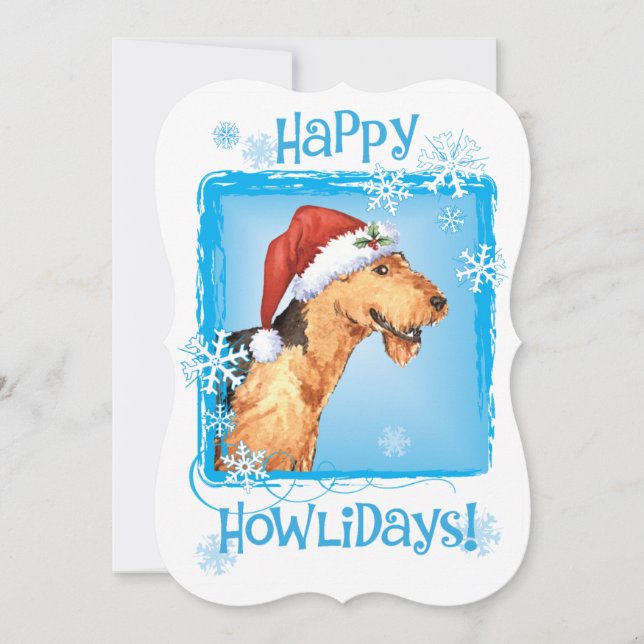 Tarjeta Festiva Happy Howlidays Airedale (Anverso)