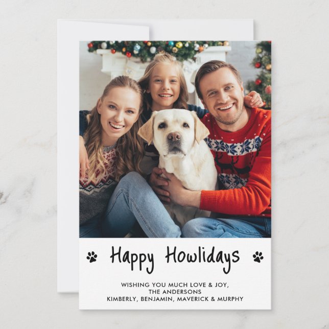 Tarjeta Festiva Happy HOWLidays Black White Puppy Dog Mascota foto (Anverso)