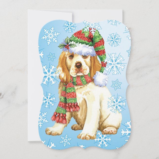 Tarjeta Festiva Happy Howlidays Clumber Spaniel (Anverso)