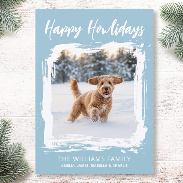 Tarjeta Festiva Happy Howlidays Dog Custom Photo Christmas Blue (Subido por el creador)