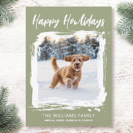 Tarjeta Festiva Happy Howlidays Dog Custom Photo Christmas Green