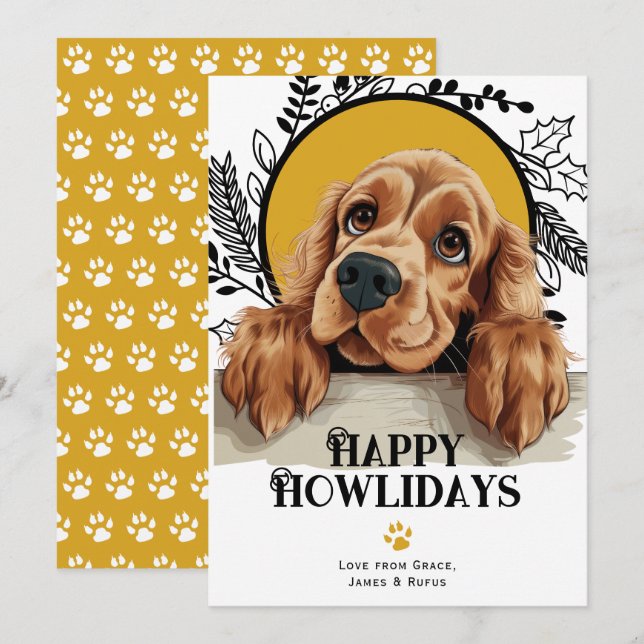 Tarjeta Festiva Happy Howlidays English Cocker Spaniel (Anverso / Reverso)