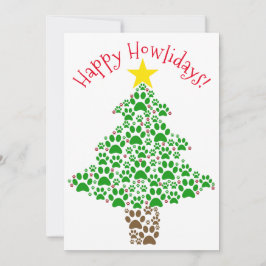 Tarjeta Festiva Happy Howlidays Fun Paw Print Christmas Tree Photo