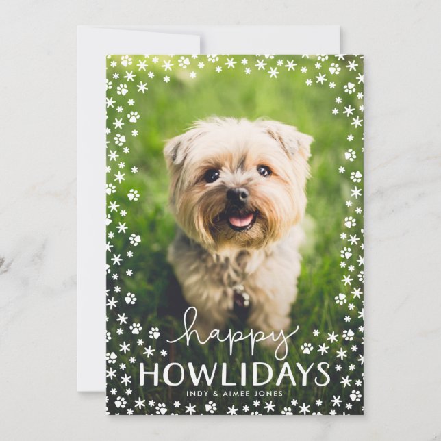 Tarjeta Festiva Happy Howlidays Pet Lover Holiday Photo Card (Anverso)