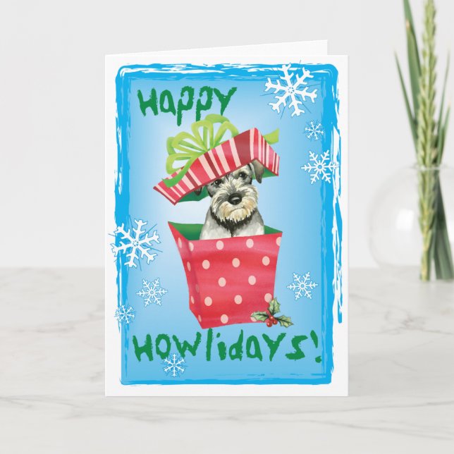 Tarjeta Festiva Happy Howlidays Standard Schnauzer (Anverso)